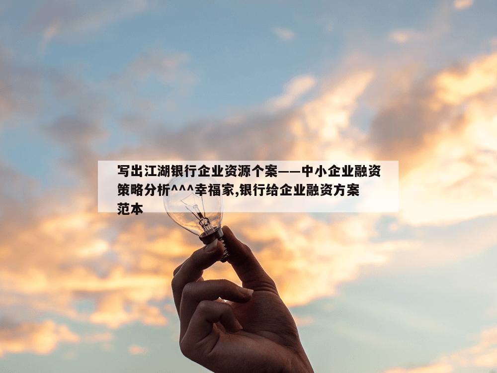 写出江湖银行企业资源个案——中小企业融资策略分析^^^幸福家,银行给企业融资方案范本